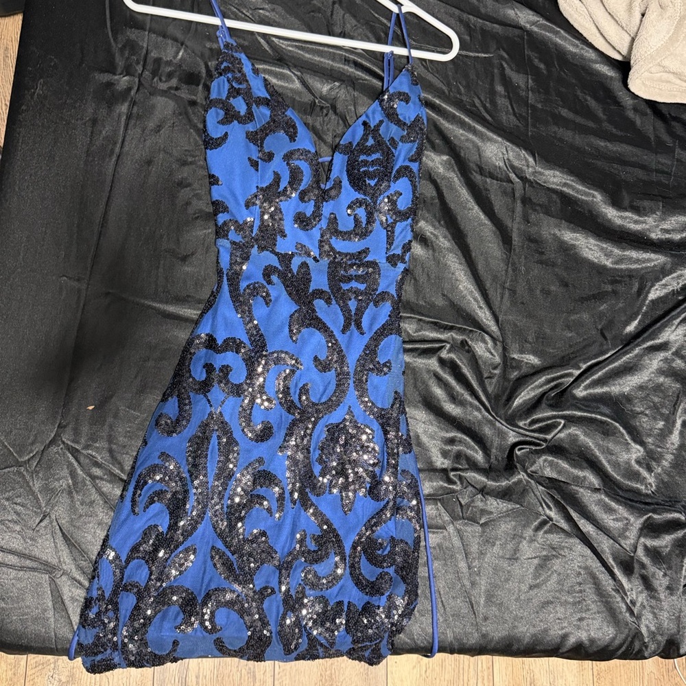 Lovely Day Blue and Black Sequin Mini Dress